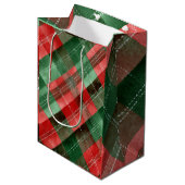 Green & Red Plaid Christmas Gift Bag ミディアムペーパーバッグ (正面アングル)