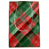 Green & Red Plaid Christmas Gift Bag ミディアムペーパーバッグ (正面)