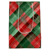 Green & Red Plaid Christmas Gift Bag ミディアムペーパーバッグ (裏面)