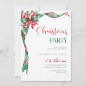  Green Red Ribbon Bow Christmas Party  招待状 (正面)