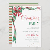  Green Red Ribbon Bow Christmas Party  招待状 (正面/裏面)