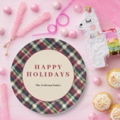 Green Red Tartan Plaid Custom Christmas Holiday ペーパープレート (パーティー)