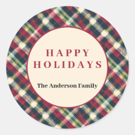 Green Red Tartan Plaid Custom Christmas Holiday ラウンドシール