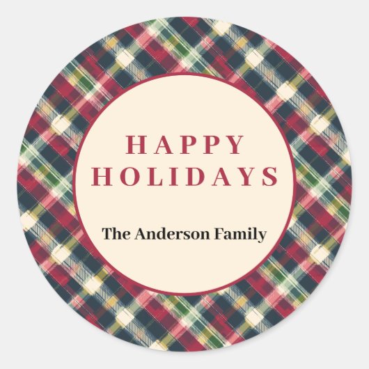 Green Red Tartan Plaid Custom Christmas Holiday ラウンドシール (正面)