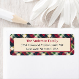 Green Red Tartan Plaid Custom Christmas Holiday ラベル