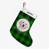 Green Red Tartan Plaid Winter Wreath Pet Dog Photo スモールクリスマスストッキング (正面 (吊り時))