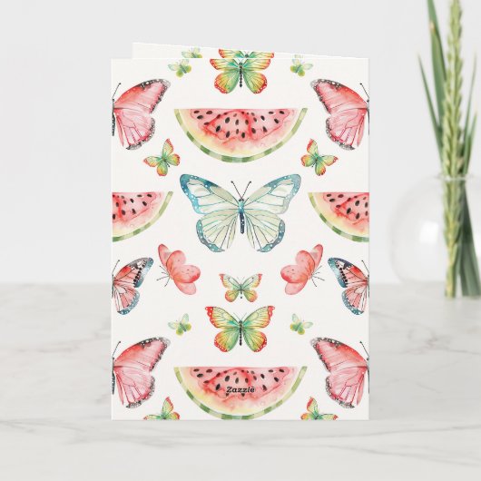 Green Red Watermelon Blue Butterflies Birthday カード (裏面)