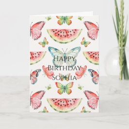 Green Red Watermelon Blue Butterflies Birthday カード