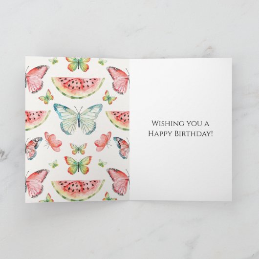 Green Red Watermelon Blue Butterflies Birthday カード (内部)