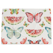 Green Red Watermelon Blue Butterflies Birthday ラージペーパーバッグ (正面)