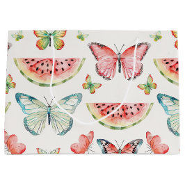 Green Red Watermelon Blue Butterflies Birthday ラージペーパーバッグ