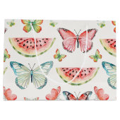Green Red Watermelon Blue Butterflies Birthday ラージペーパーバッグ (裏面)