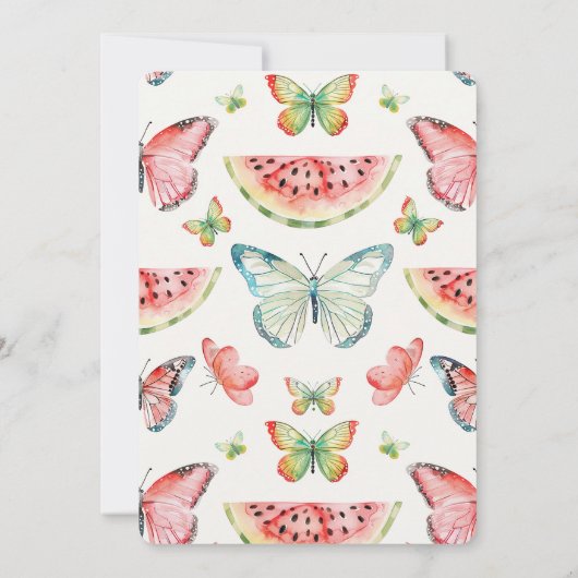 Green Red Watermelon Blue Butterflies Birthday 招待状 (裏面)