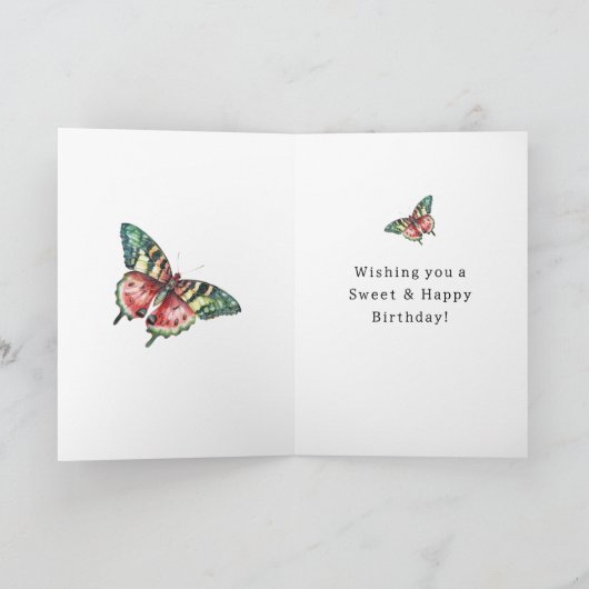 Green Red Watermelon Butterfly Birthday カード (内部)