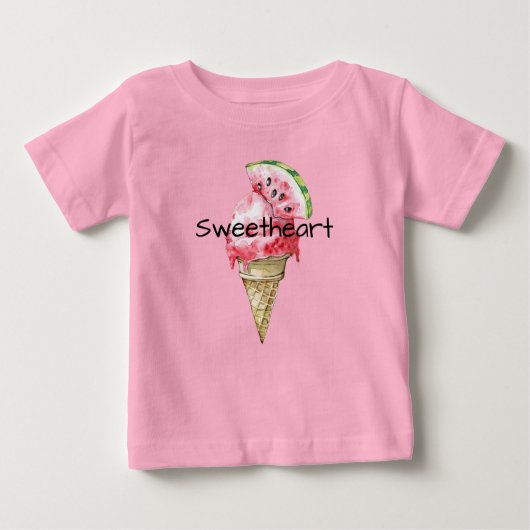 Green Red Watermelon Ice Cream Cone Sweetheart ベビーTシャツ (正面)
