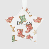 Green Red Western Cowboy Boots Christmas  オーナメント (正面)