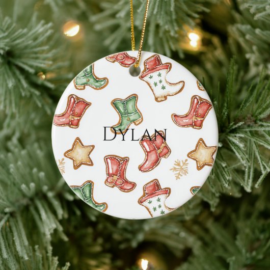 Green Red Western Cowboy Boots Christmas  セラミックオーナメント (ツリー)