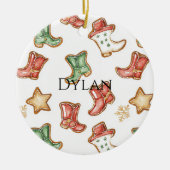 Green Red Western Cowboy Boots Christmas  セラミックオーナメント (正面)