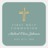 Green Religious Cross Boy First Communion スクエアシール (正面)
