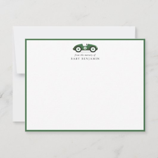 Green Retro Car Nursery Note Card 案内状 (正面)