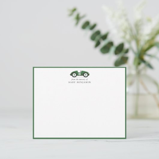Green Retro Car Nursery Note Card 案内状 (スタンド正面)