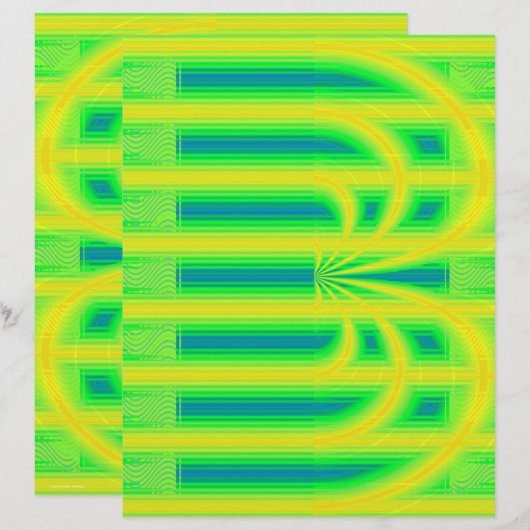 Green Retro Cathedral Scrapbook Paper 2-Sided Page (正面/裏面)