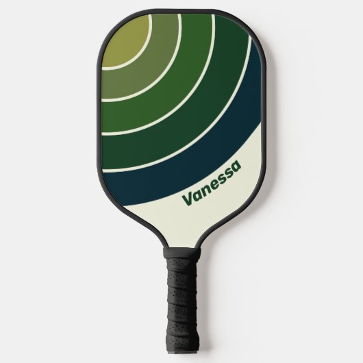 Green Retro Five Circle Stripe with Name ピックルボールラケット (正面)