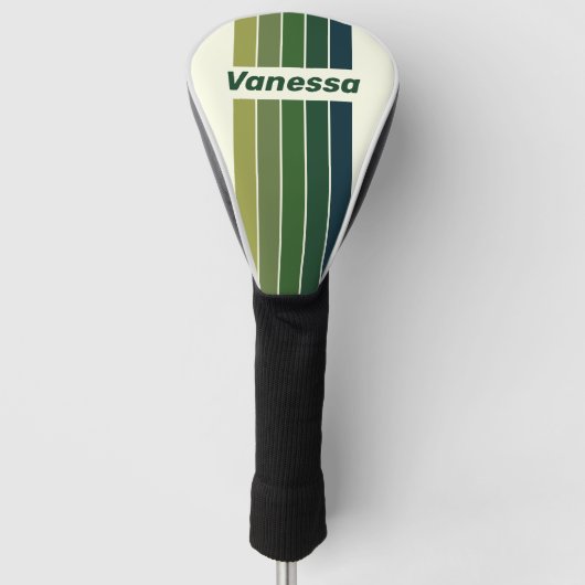 Green Retro Five Pin Striped with Name ゴルフヘッドカバー (正面)