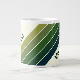 Green Retro Five Stripes with Name ジャンボコーヒーマグカップ