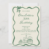 GREEN RETRO HAND DRAWN 30th Birthday 招待状 (正面)