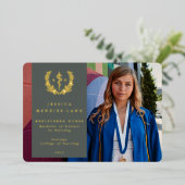 Green RN Asclepius卒業写真の発表 箔招待状 (立ち正面)