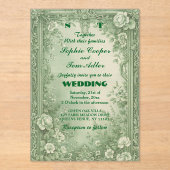 Green Rococo Garden Grand Baroque Opulence Wedding アクリル招待状 (正面)