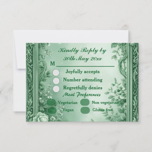 Green Rococo Garden Grand Baroque Opulence Wedding 出欠カード (正面)