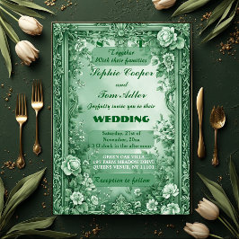 Green Rococo Garden Grand Baroque Opulence Wedding 招待状