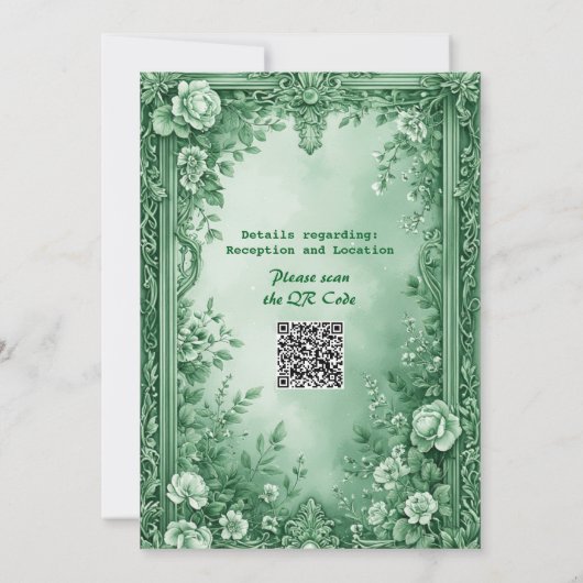 Green Rococo Garden Grand Baroque Opulence Wedding 招待状 (裏面)