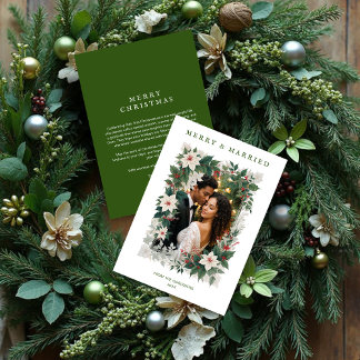 Green Romantic Christmas Botanical Frame Photo シーズンカード