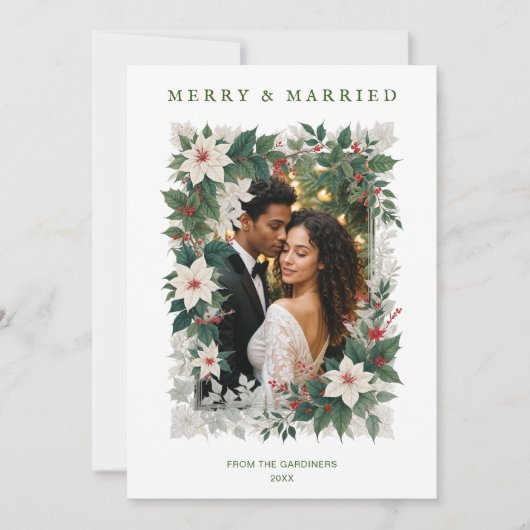Green Romantic Christmas Botanical Frame Photo シーズンカード (正面)