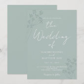 Green Romantic Greenery Wedding Invitation 招待状 (正面/裏面)