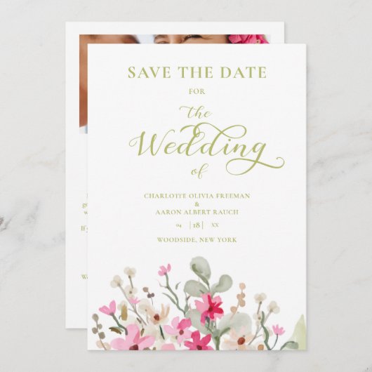 Green Romantic Photo Couple Wedding Floral Wreath (正面/裏面)