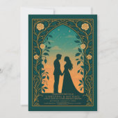 Green Romantic Silhouette Couple Wedding Invite 招待状 (正面)
