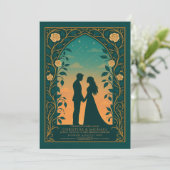 Green Romantic Silhouette Couple Wedding Invite 招待状 (スタンド正面)