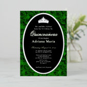 Green Roses Elegant Silver Floral Quinceanera   箔招待状 (立ち正面)