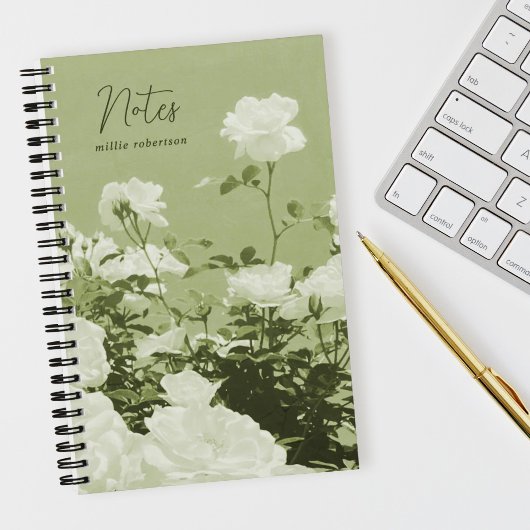 Green Roses Floral Garden Custom Spiral Notebook ノートブック
