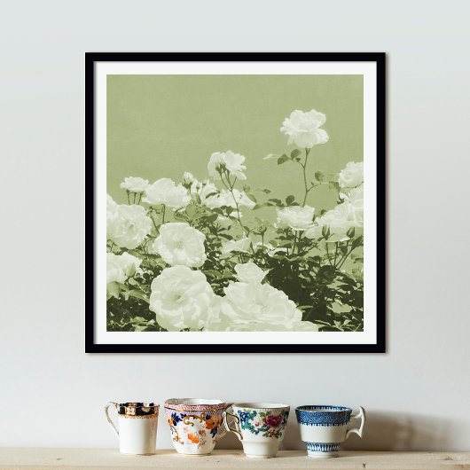 Green Roses Floral Garden Photo Art Print Poster ポスター