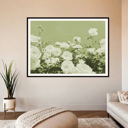 Green Roses Floral Garden Photo Art Print Poster ポスター