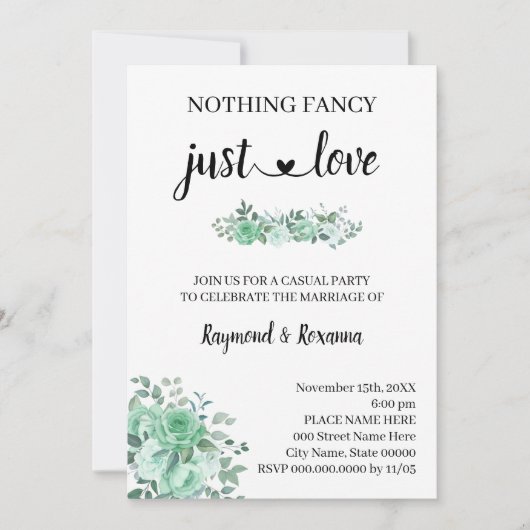 Green Roses  Simple yet Sincere Elopement   招待状 (正面)