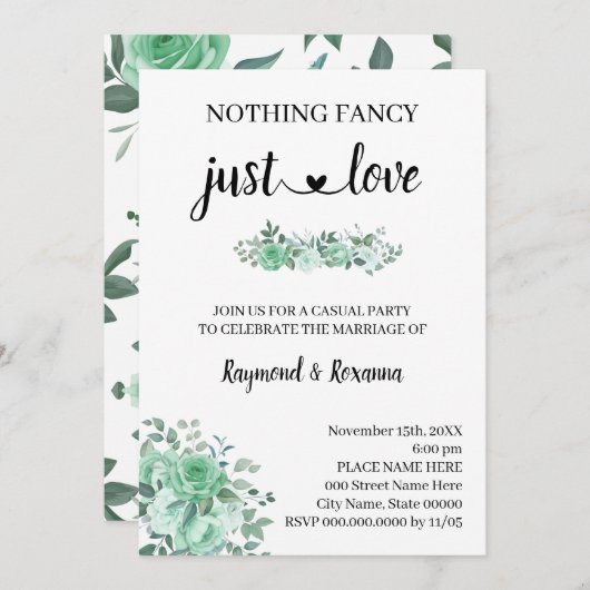Green Roses  Simple yet Sincere Elopement   招待状 (正面/裏面)