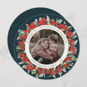 Green Round/Square Red Berries+Eucalyptus Photo シーズンカード (正面/裏面)