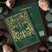 Green Royal Medieval Gold Sword Wedding QR Code 招待状