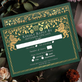 Green Royal Medieval Lion Wedding 出欠カード